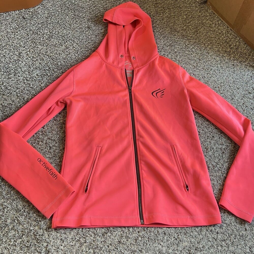 Active Faith Hoodie Women's M Performance In Jesus Name I Play Neon Pink Zip
